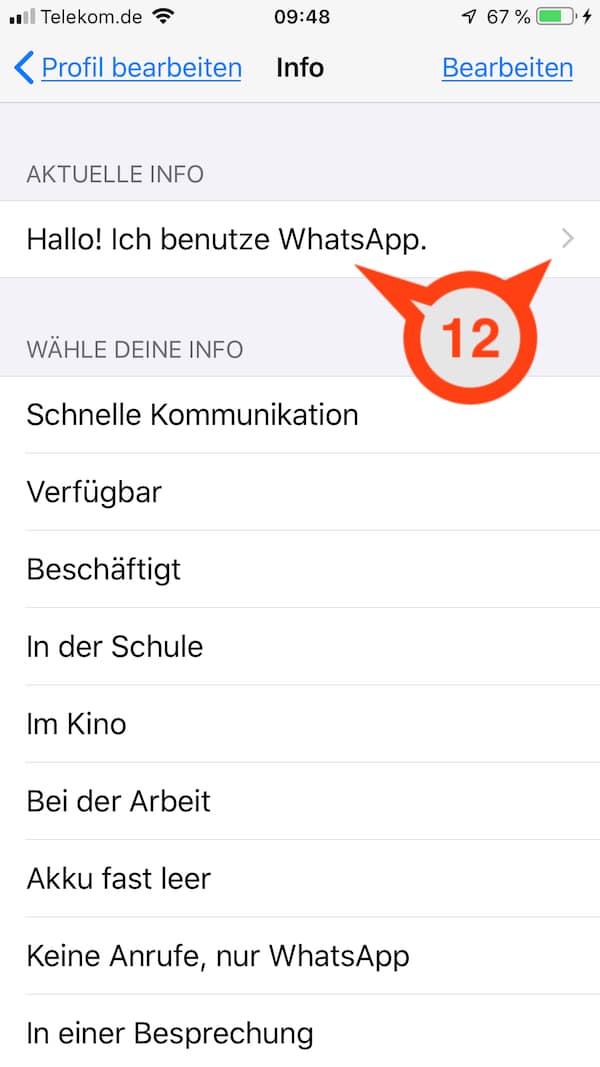 In WhatsApp dein Profil-Info ändern.