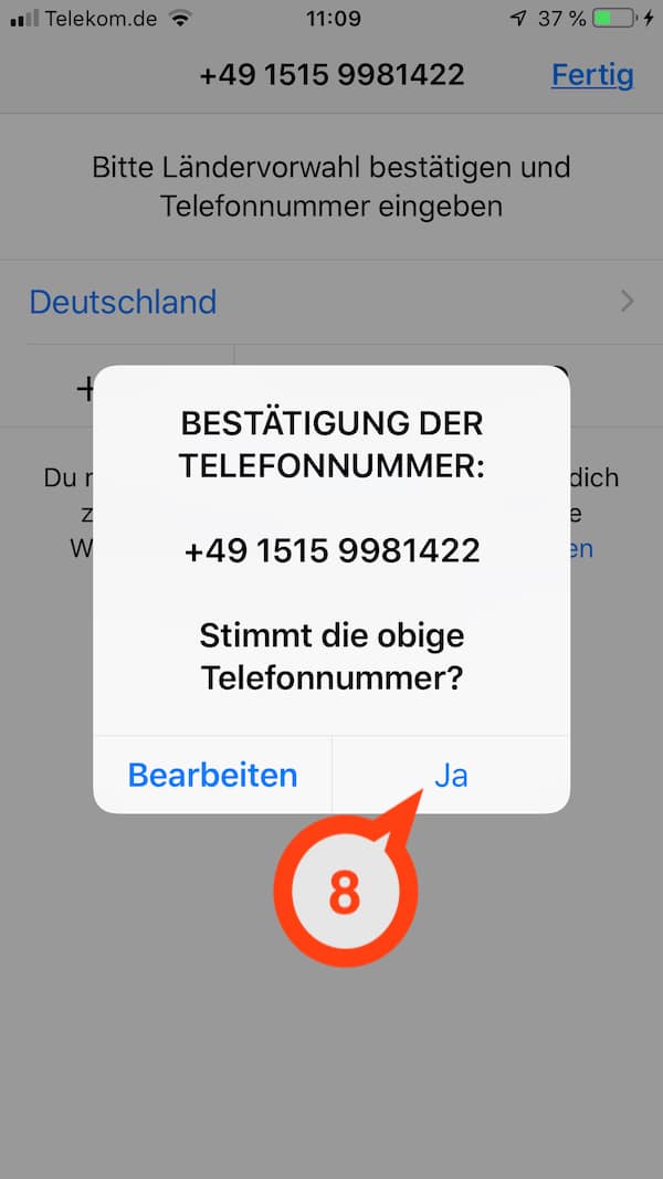 In WhatsApp die Telefonnummer bestätigen