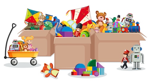 Kinder sortieren ihre Spielzeuge für die Ukraine-Hilfe aus