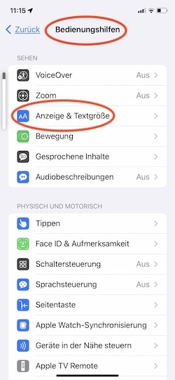 Anzeige und Textgröße bei iPhone anpassen - Schritt 2