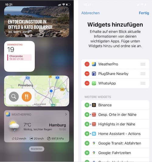 Widgets-Bildschirm einrichten