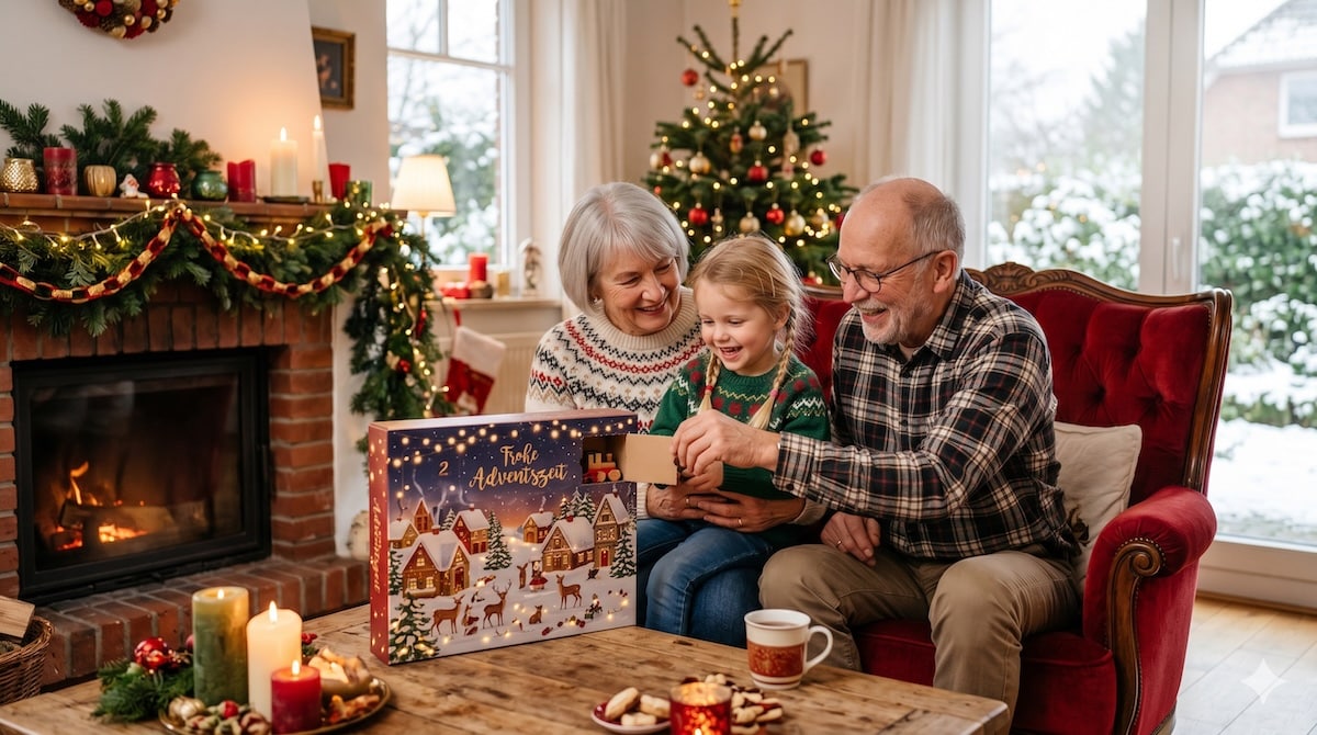 Adventskalender für Enkelkinder – Oma und Opa öffnen mit dem Enkelkind ein Türchen