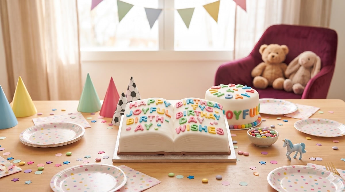 Selbstgemachte Buchstaben-Torte mit bunten essbaren Buchstaben