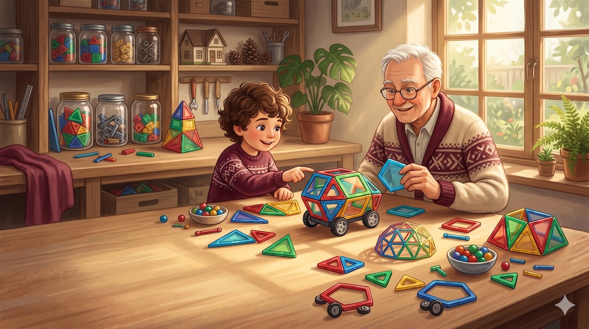 GeoSmart – geometrisches, magnetisches Konstruktionsspielzeug aus bunten Formteilen zum Stecken