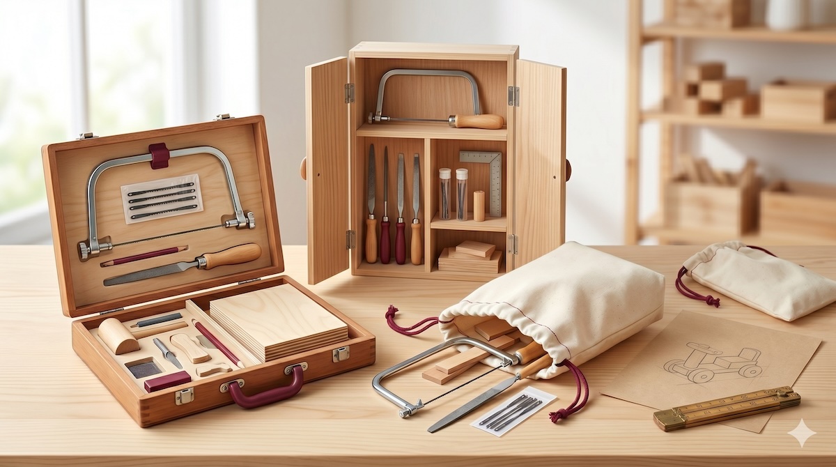 Verschiedene Laubsäge-Sets für Kinder im Vergleich – Kasten, Schrank, Stoffsack und elektrische Alternative