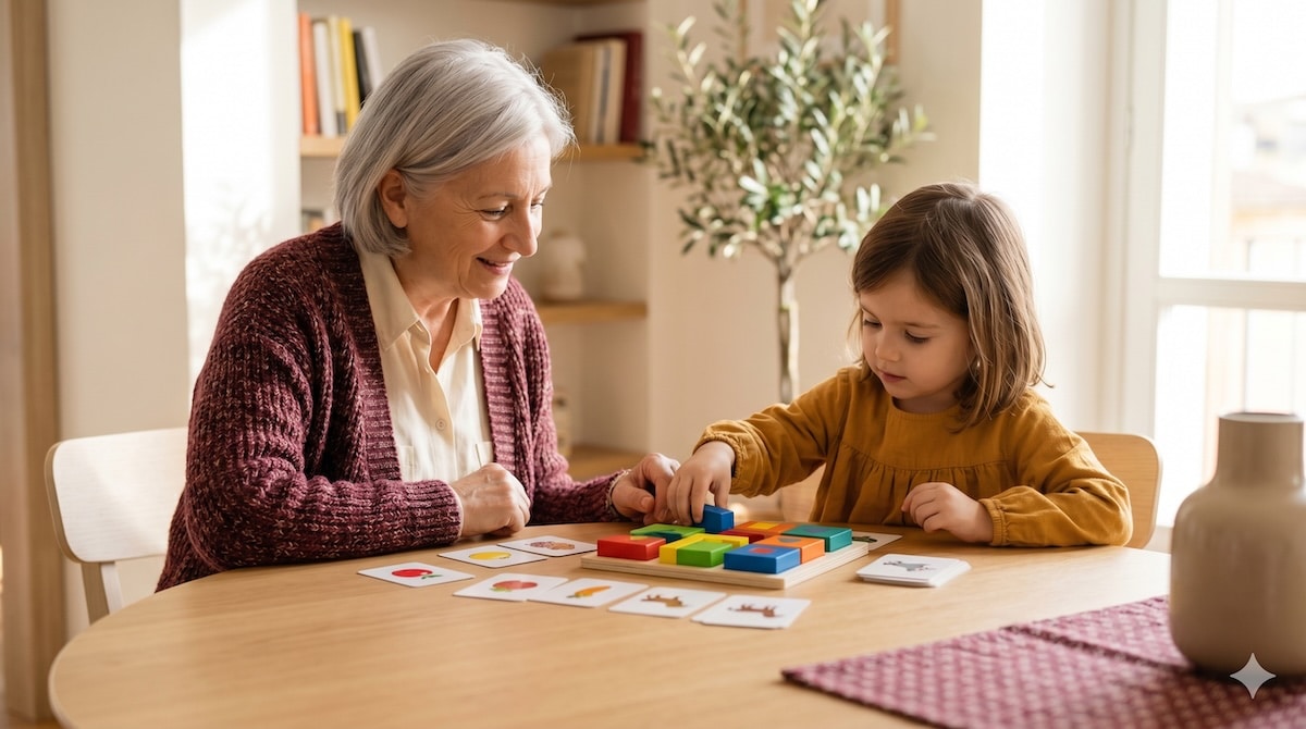 Großeltern fördern ihr Enkelkind mit Lernspielen für Vorschulkinder