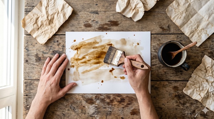 Papier für die Schatzkarte mit Kaffee oder Tee einfärben, um es alt aussehen zu lassen