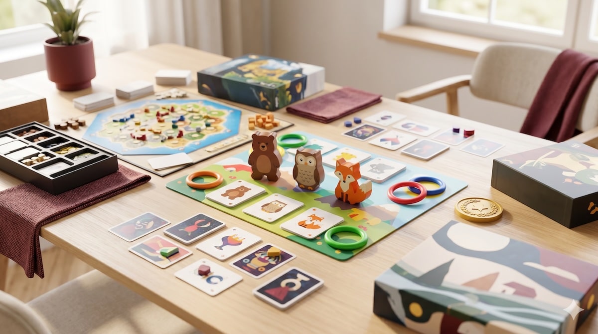 Ausgezeichnete Brett- und Kinderspiele des Jahres auf einem Tisch