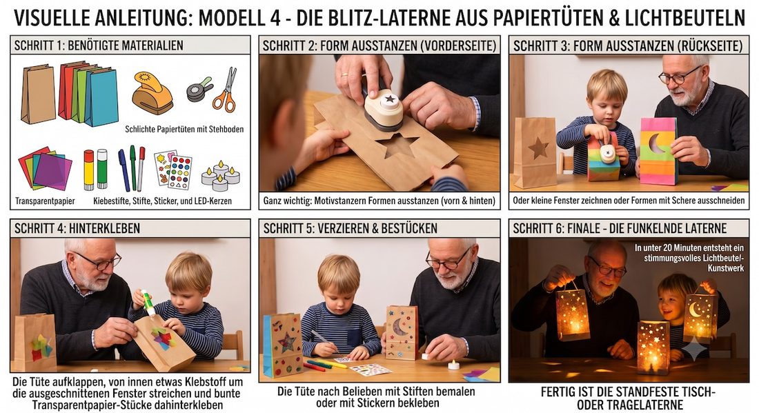 Blitz-Laterne aus Papiertüte basteln – Anleitung in sechs Schritten