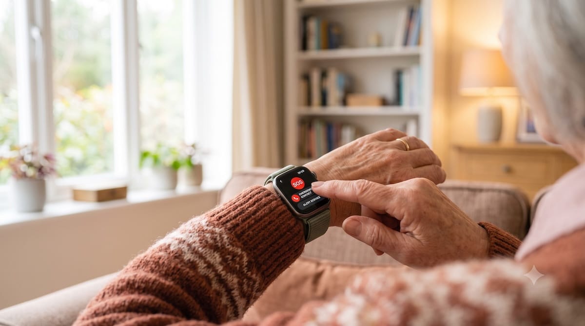 Smartwatch mit Notruf und Sturzerkennung für Senioren am Handgelenk