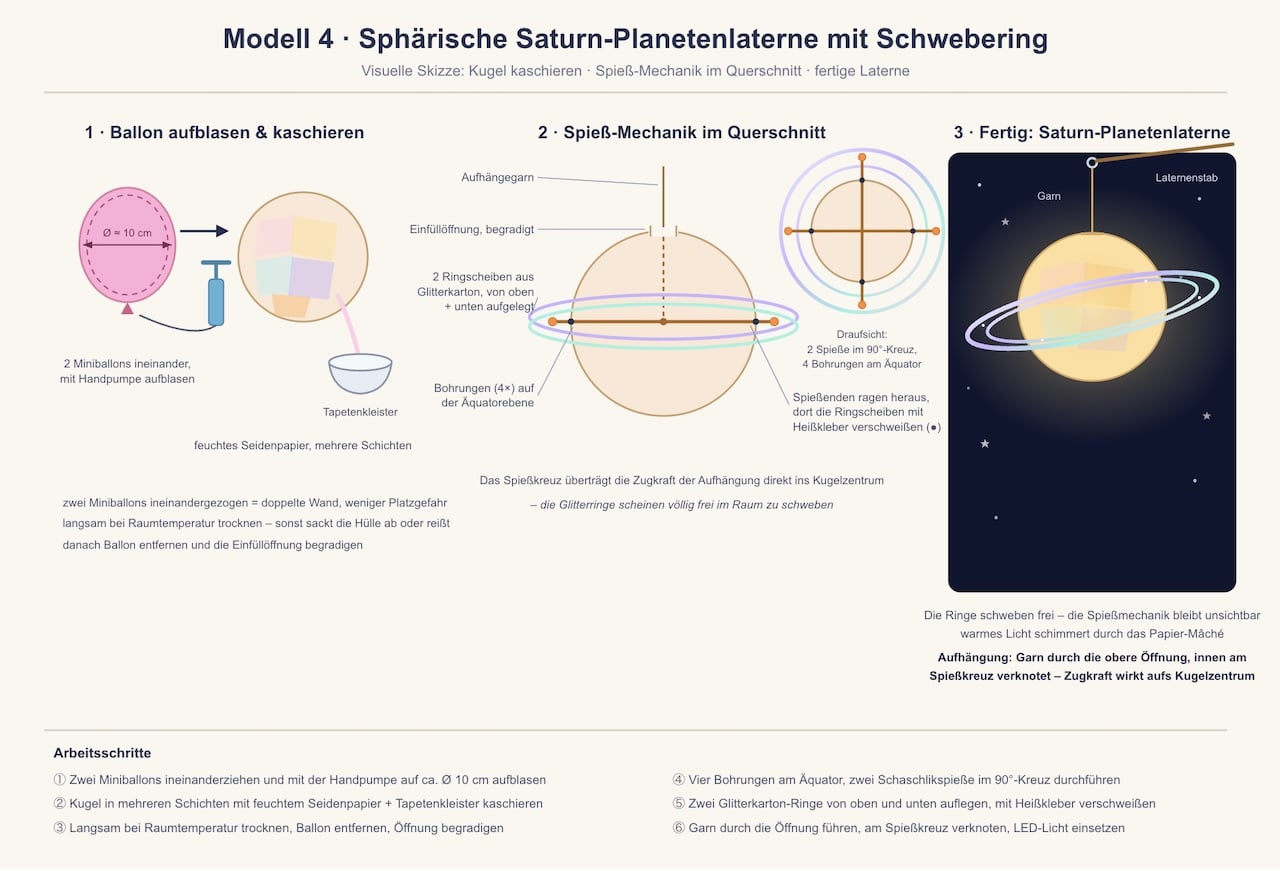 Sphärische Saturn-Planeten-Laterne mit Schwebering