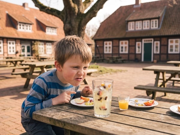 Ein Glas Limonade mit lustigen Eiswürfeln, in denen kleine Dinge eingefroren sind