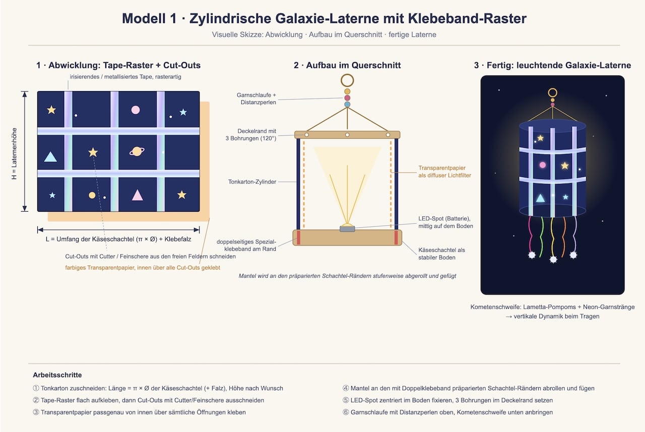 Zylindrische Galaxie Laterne mit Klebeband-Raster