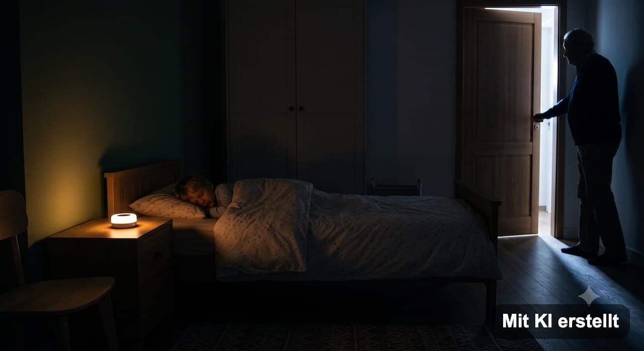 Warmes Nachtlicht neben dem Kinderbett im Gästezimmer