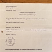 Hinterlegungsschein für ein Testament