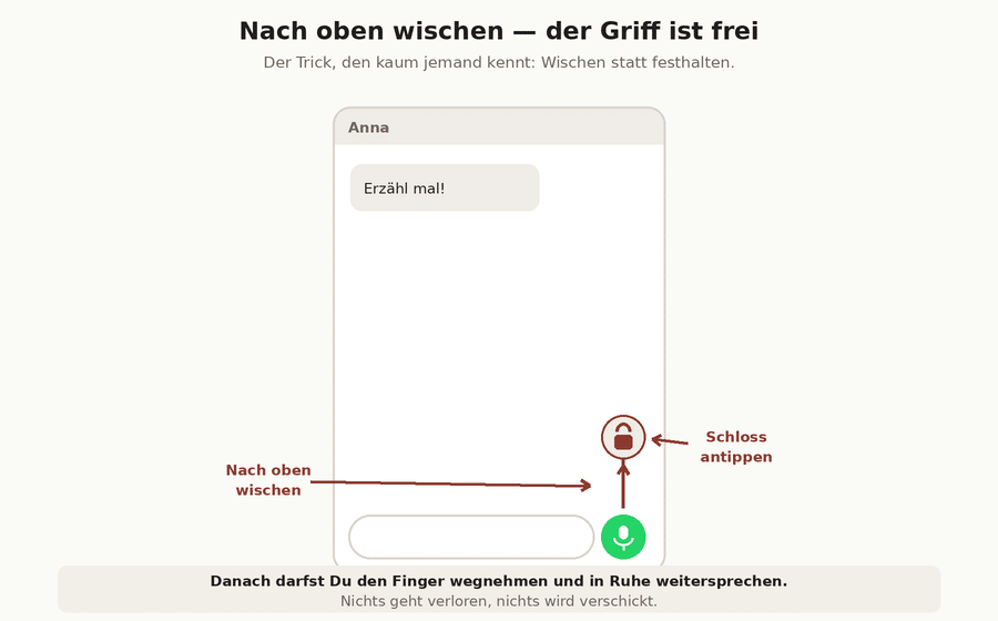 Vom Mikrofon führt ein Pfeil nach oben zu einem Schloss-Symbol