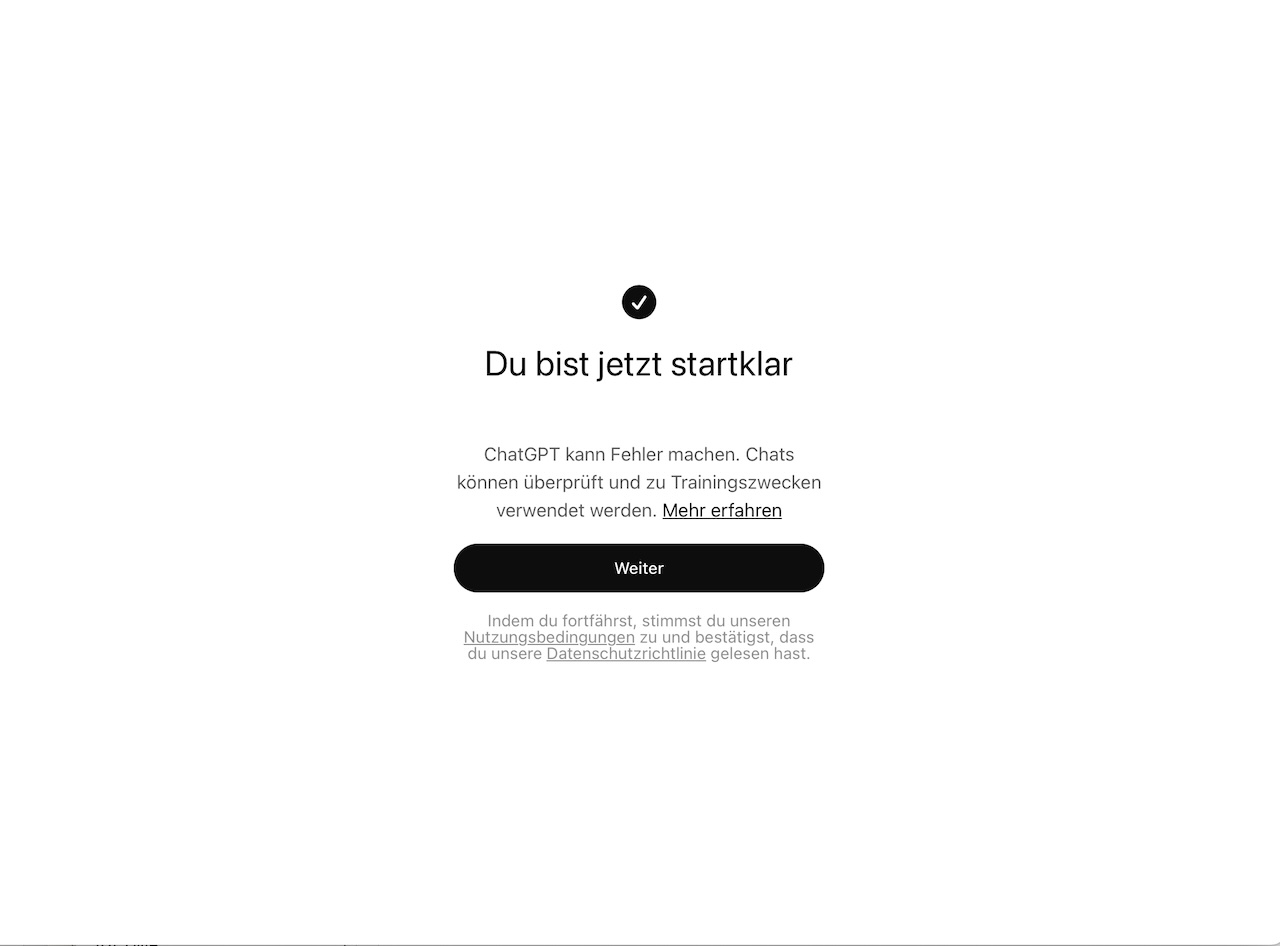 Meldung Du bist jetzt startklar nach erfolgreicher Anmeldung am Computer