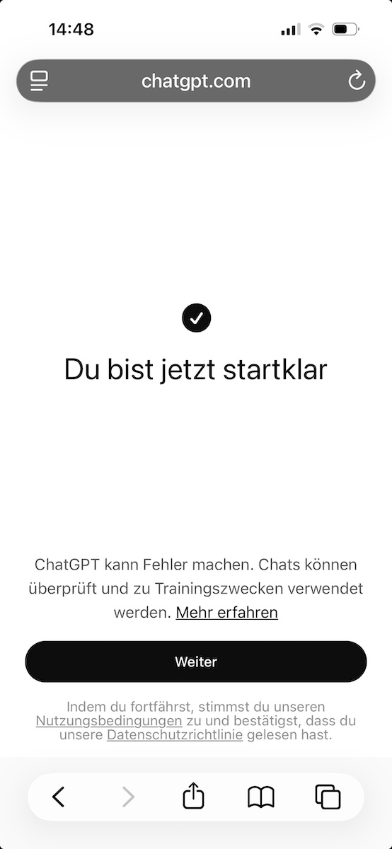 Meldung Du bist jetzt startklar nach erfolgreicher Anmeldung