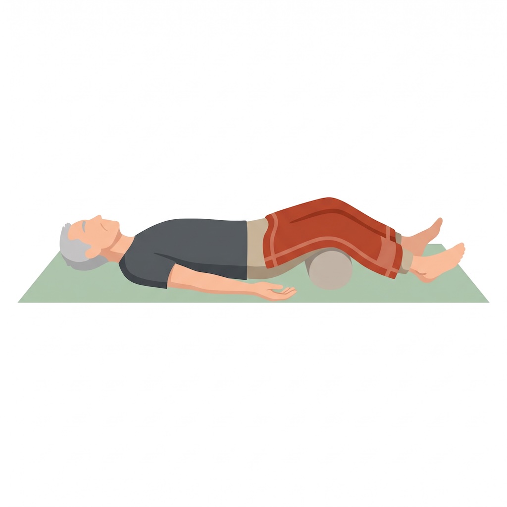 Illustration: älterer Mann bei der Yoga-Übung Entspannung (Shavasana) auf der Matte